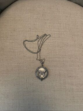 Vintage-Inspired Silver Butterfly Pendant Necklace with magnifying glass